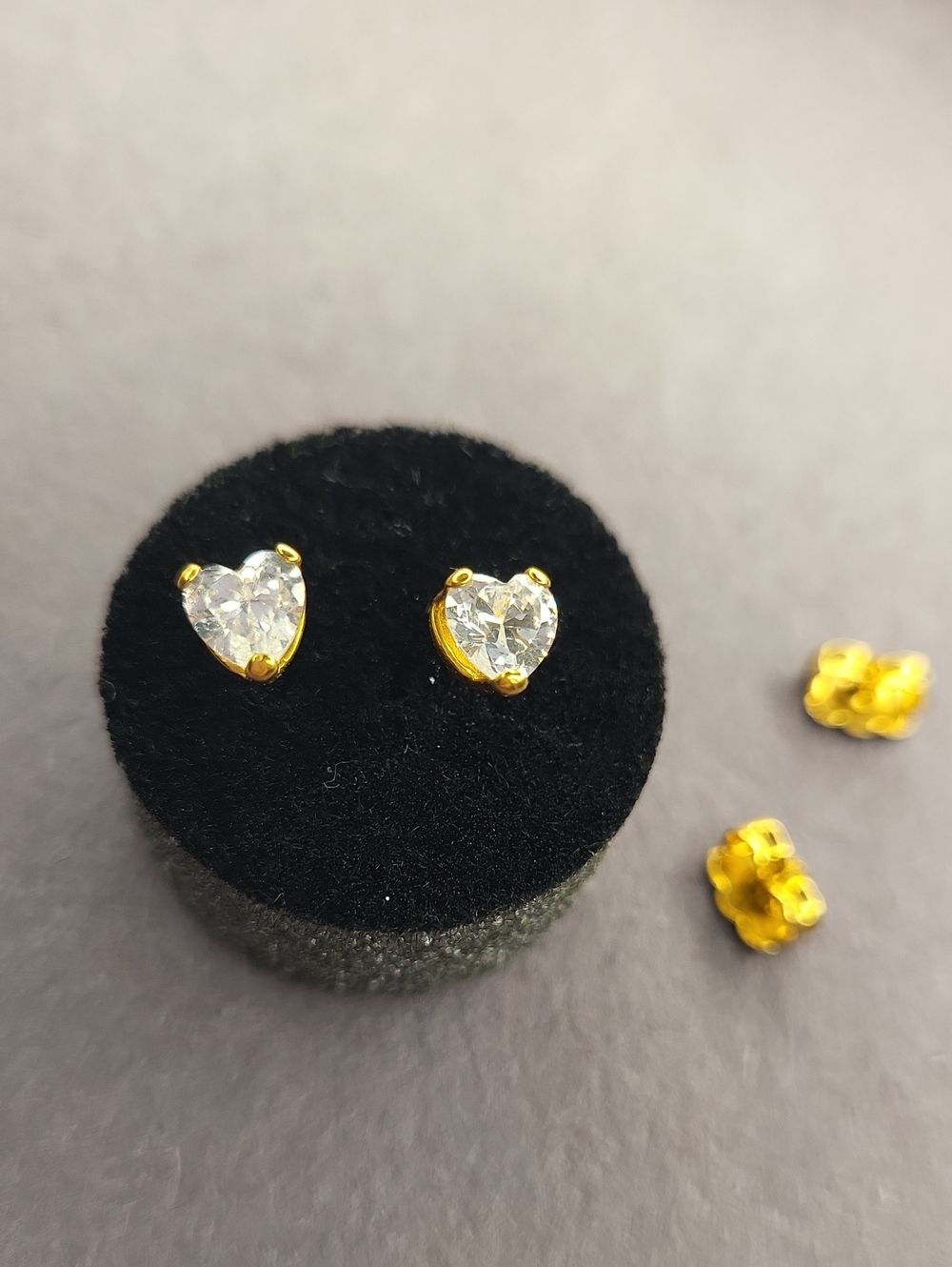 Gold Heart CZ Stud Earrings